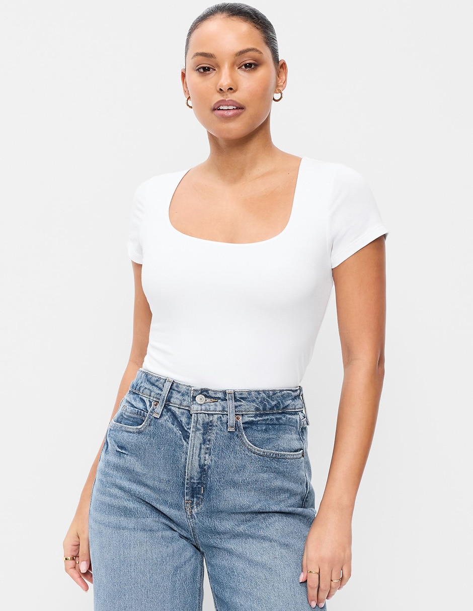 Playera manga corta cuello Cuadrado para mujer