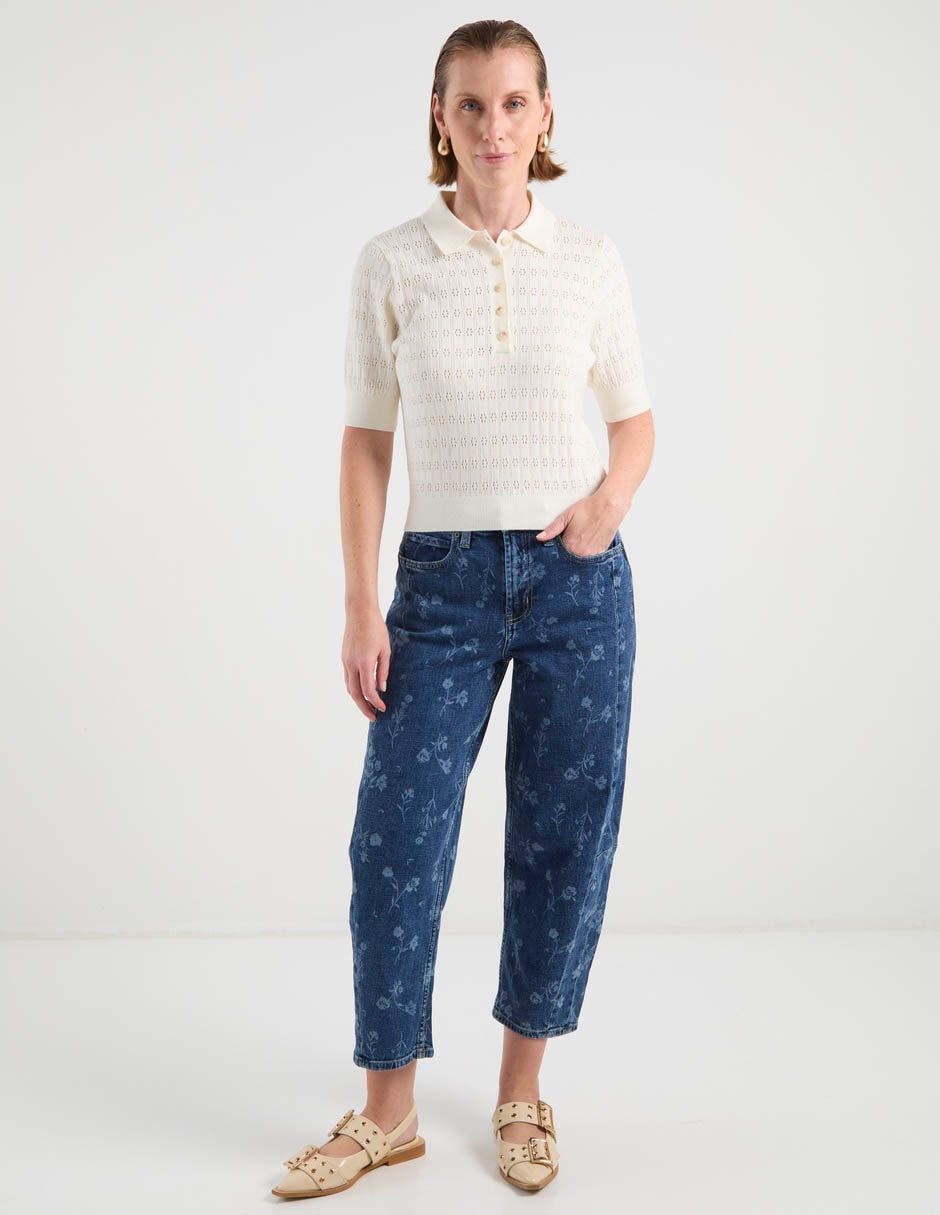 Jeans capri relajado cintura para mujer 2