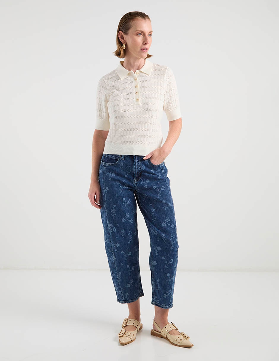 Jeans capri relajado cintura para mujer 3