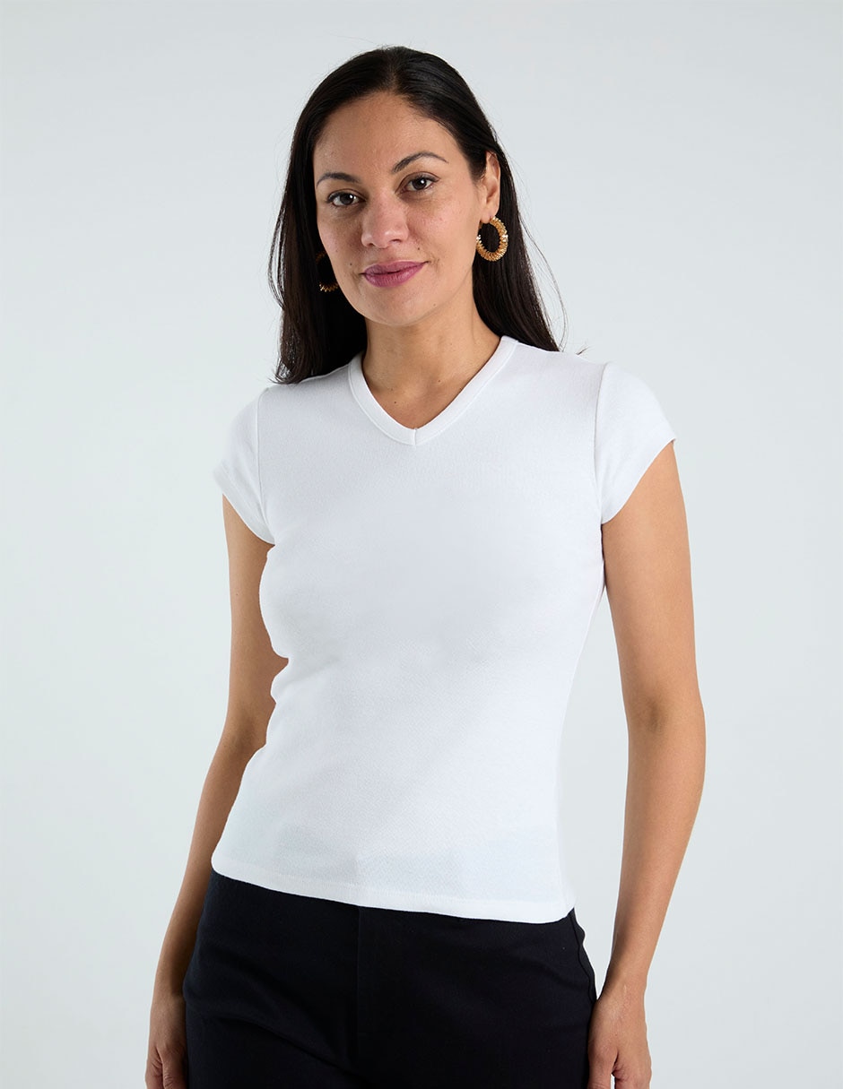 Playera manga corta cuello V para mujer Playera manga corta cuello V para mujer
