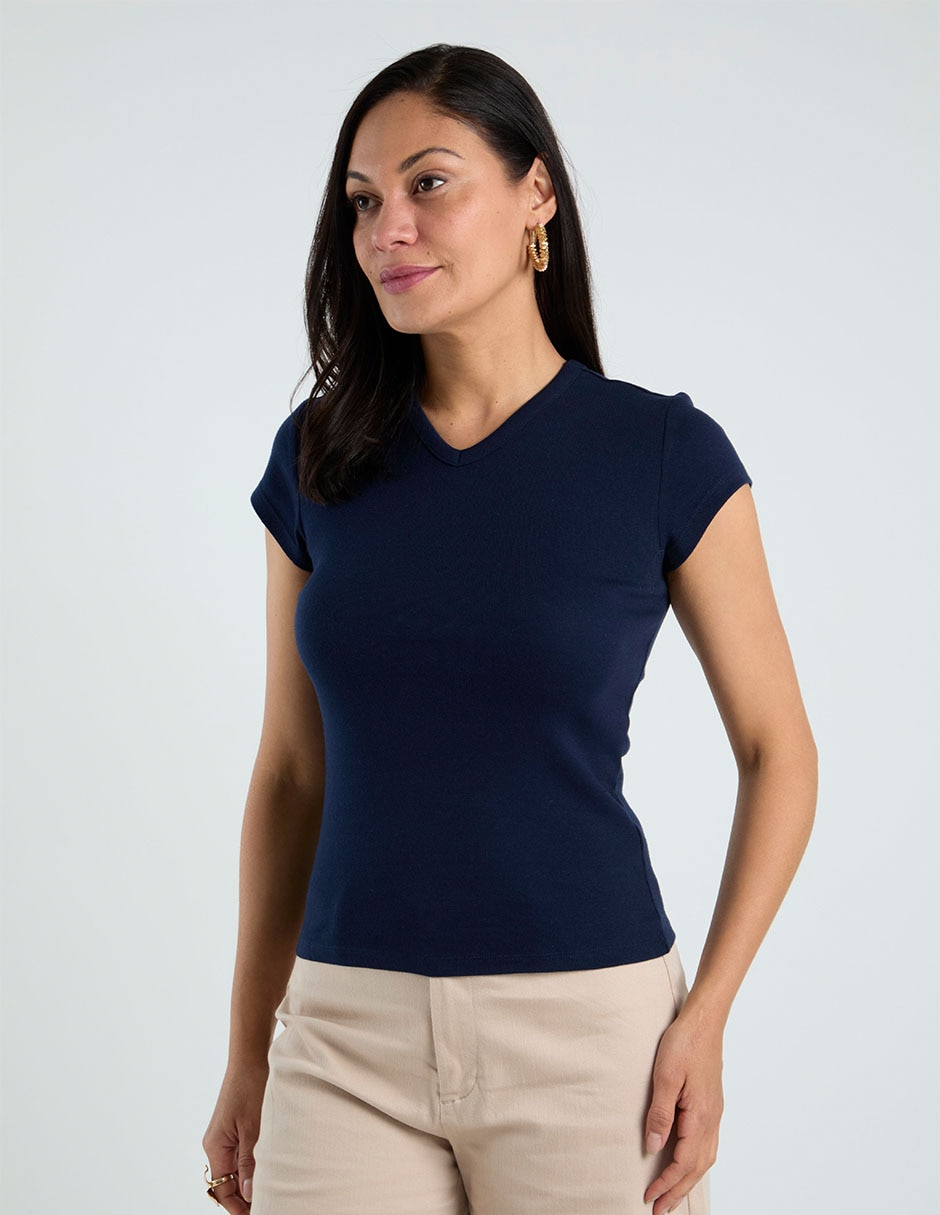 Playera manga corta cuello V para mujer 2