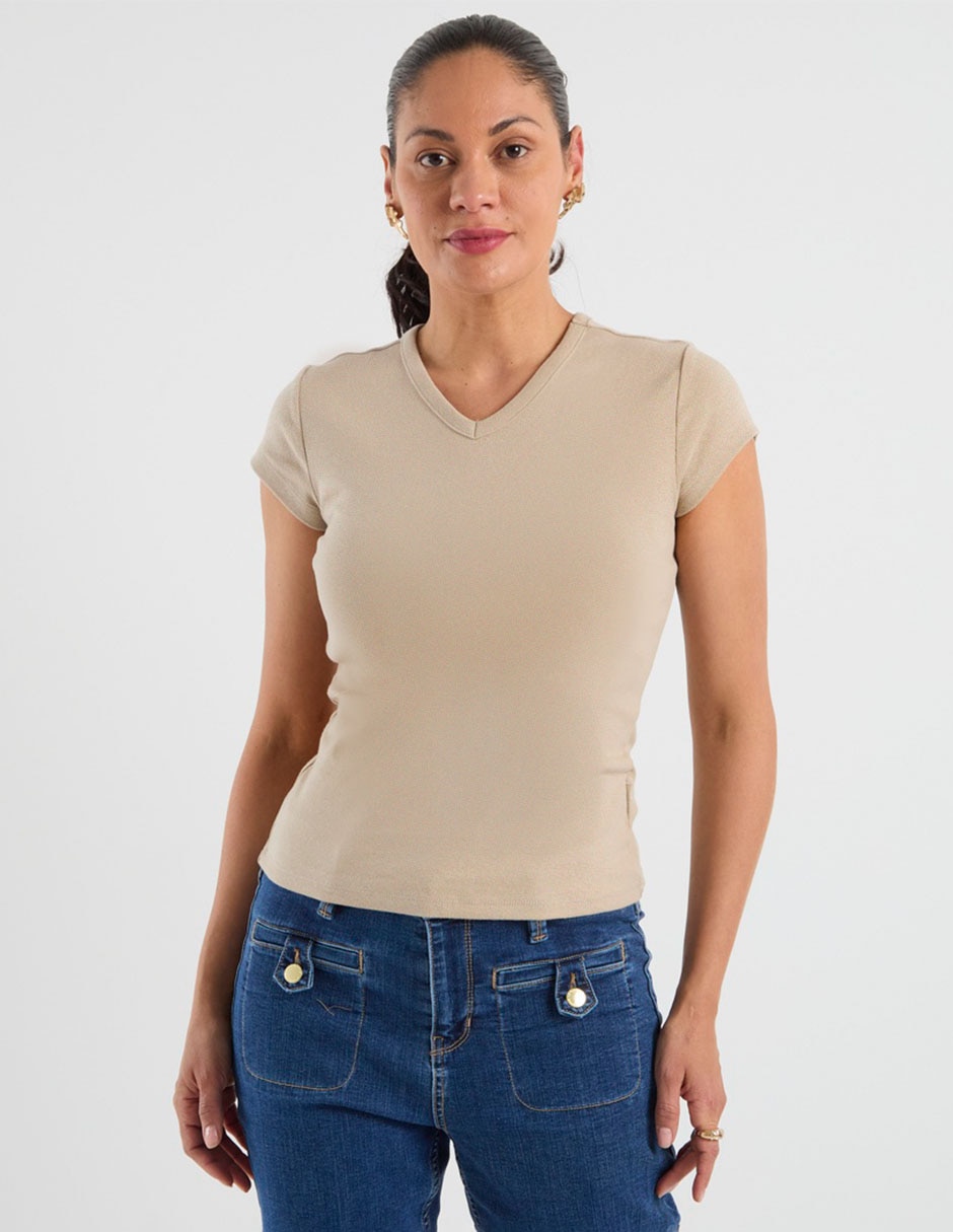 Playera manga corta cuello V para mujer Playera manga corta cuello V para mujer