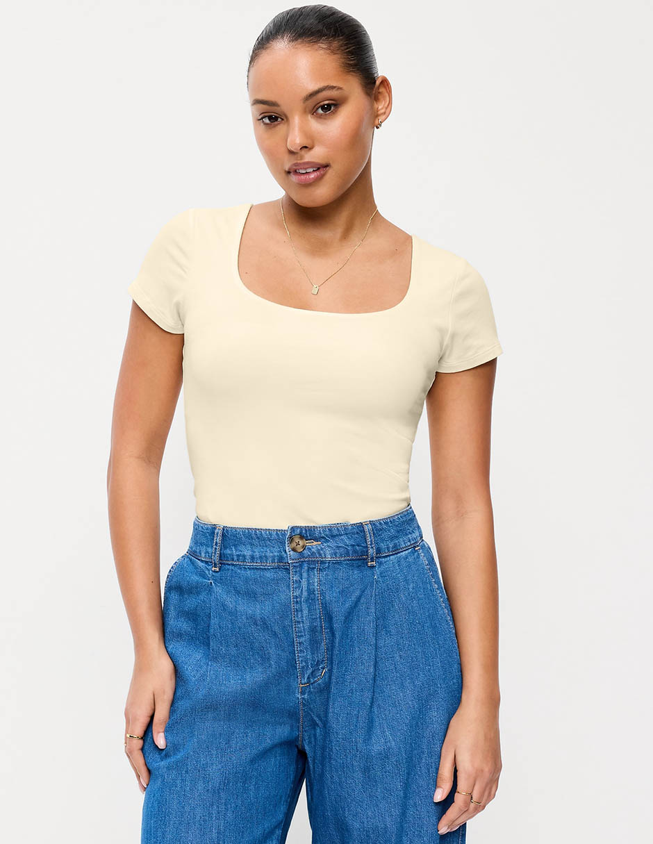 Playera manga corta cuello cuadrado para mujer