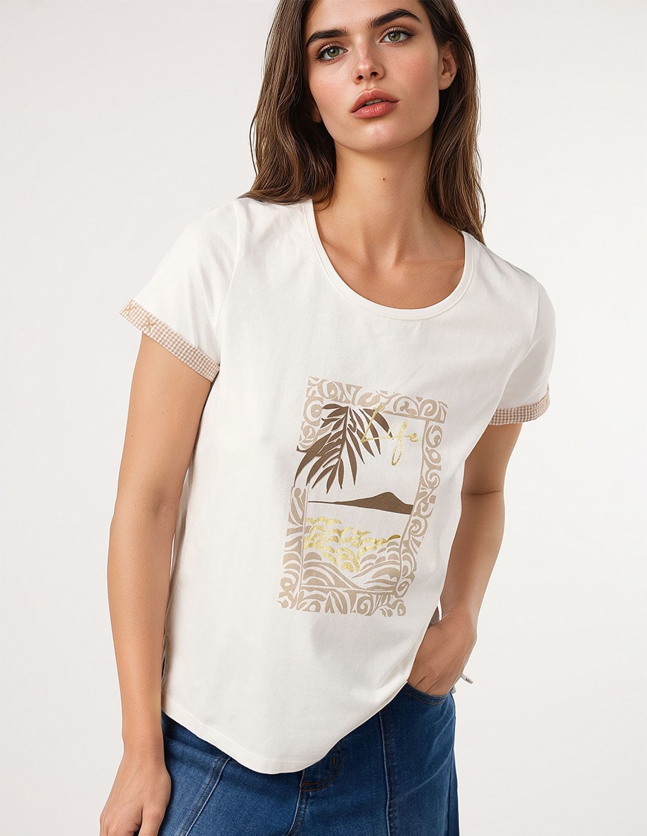 Playera manga corta cuello redondo para mujer
