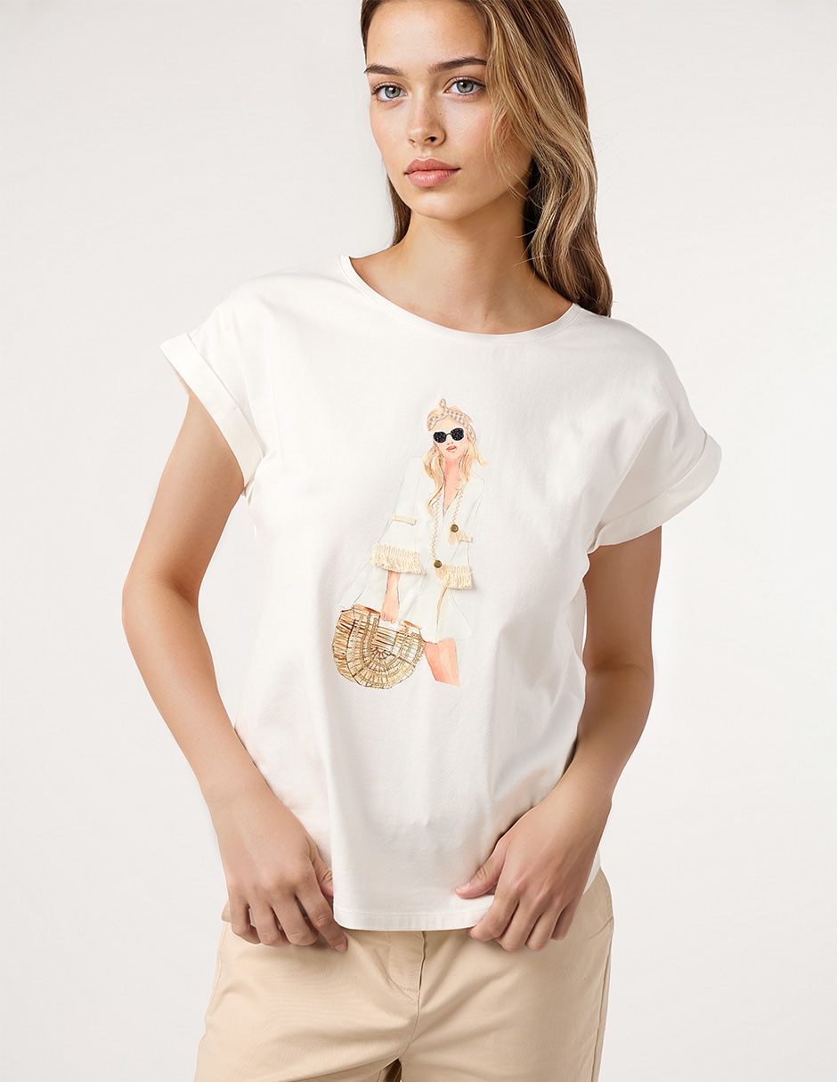Playera manga corta cuello redondo para mujer