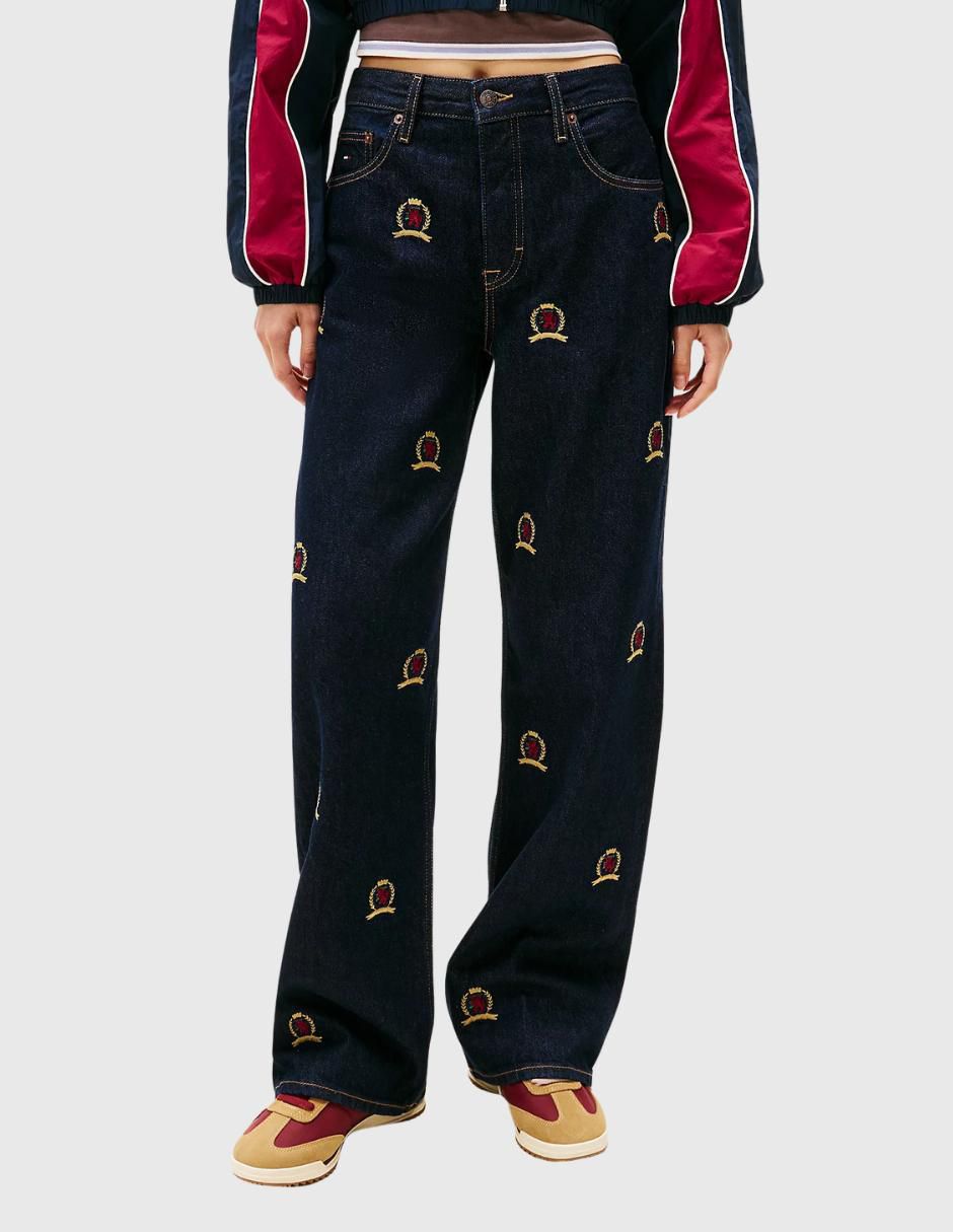Jeans straight media cintura DW0DW22728 para mujer