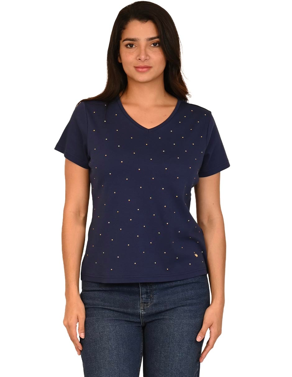 Playera manga corta cuello V para mujer