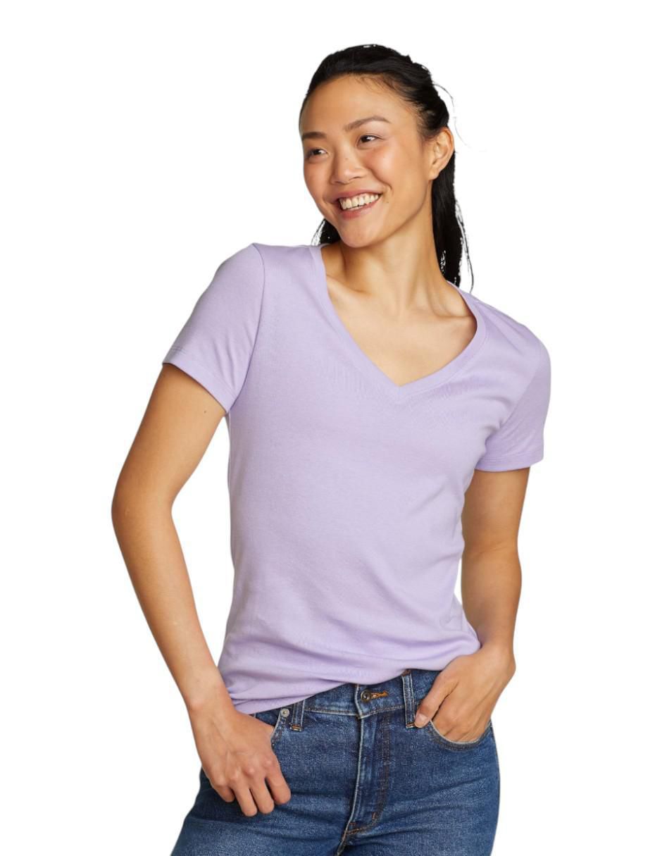 Playera manga corta cuello V para mujer