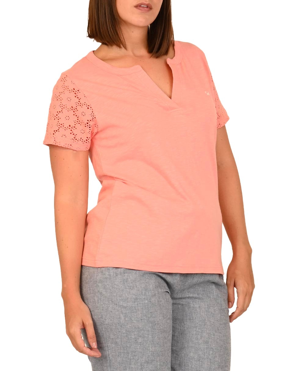 Playera manga corta cuello V para mujer 4