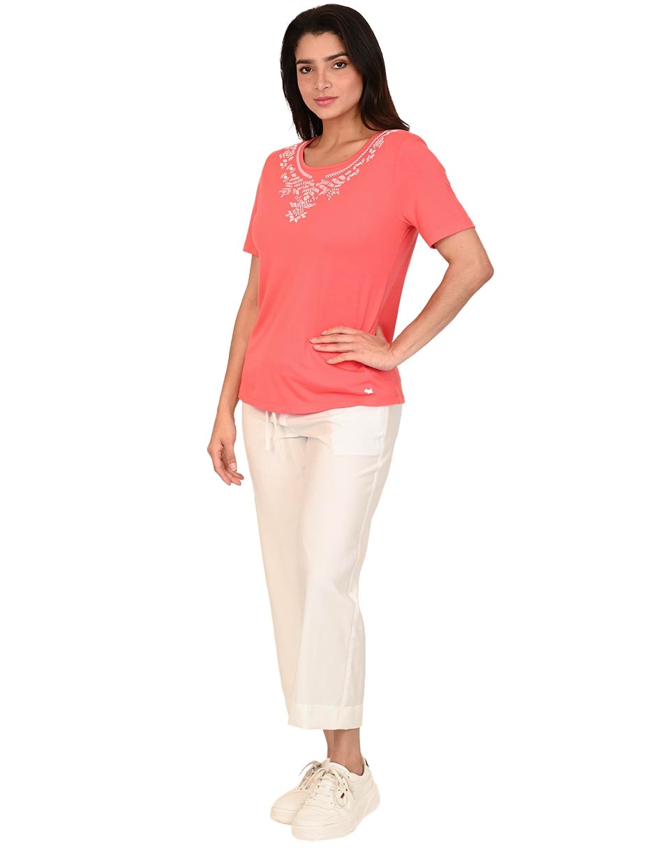Playera manga corta Ferrioni cuello redondo para mujer