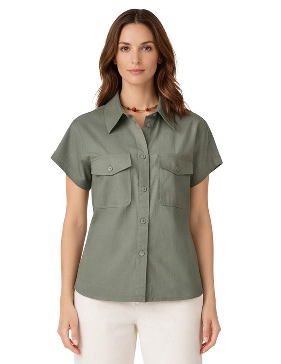 Blusa camisera manga corta para mujer