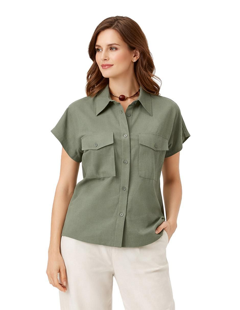 Blusa camisera manga corta para mujer 7