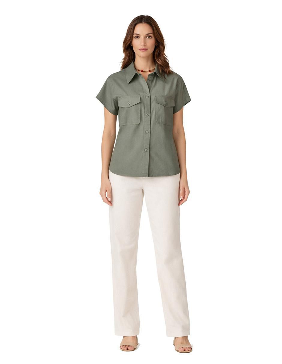 Blusa camisera manga corta para mujer 8