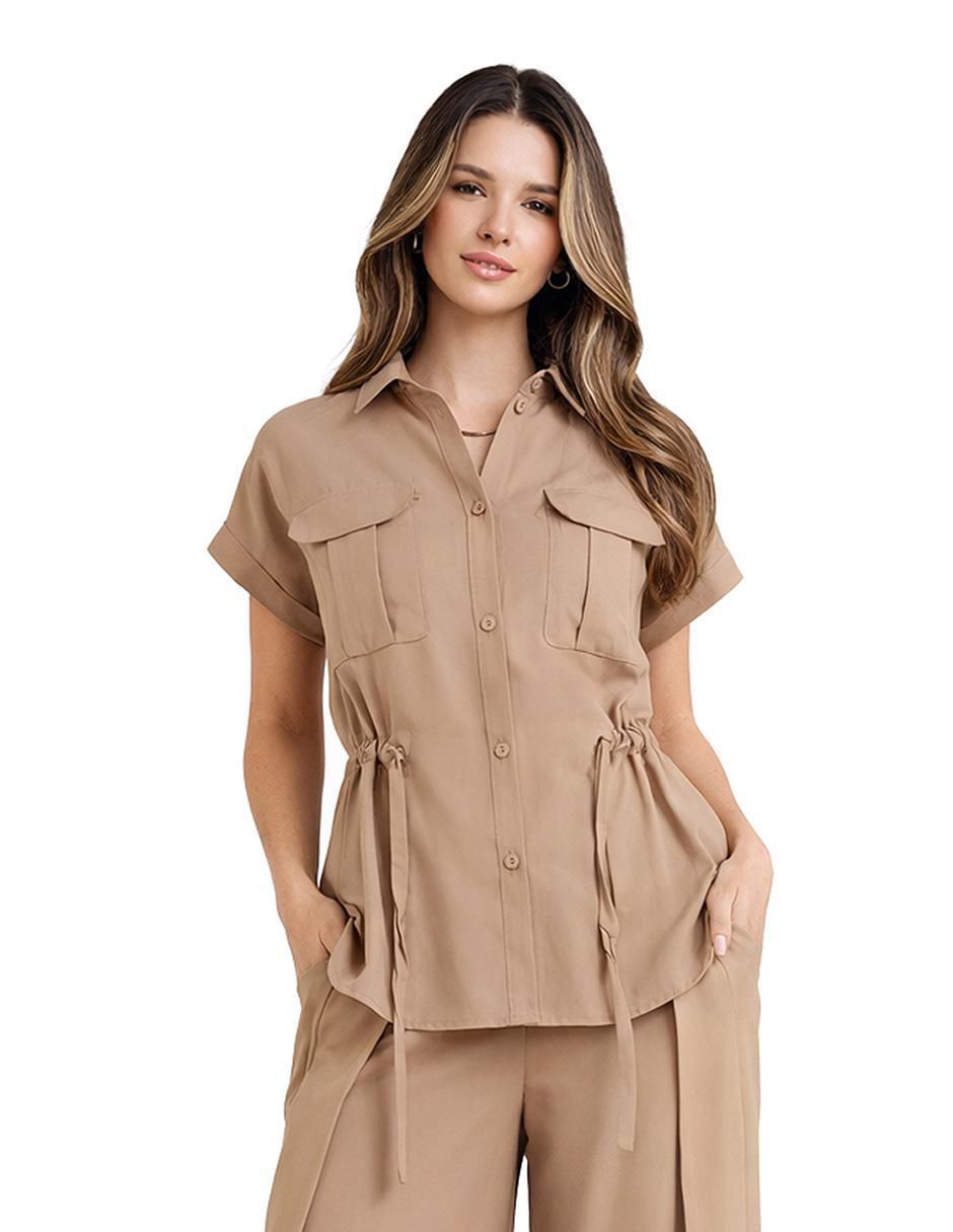 Blusa camisera manga corta para mujer