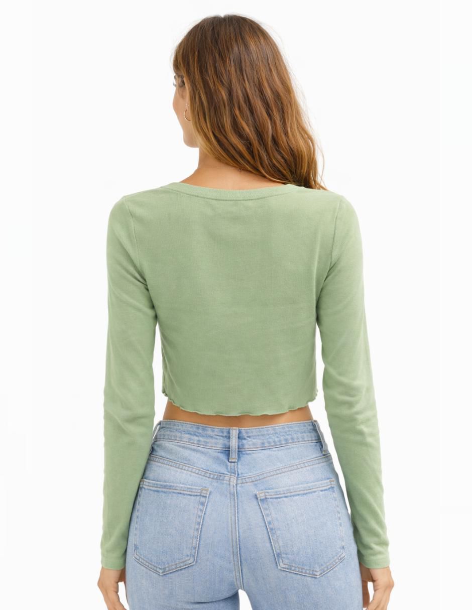 Playera manga larga cuello redondo para mujer 3