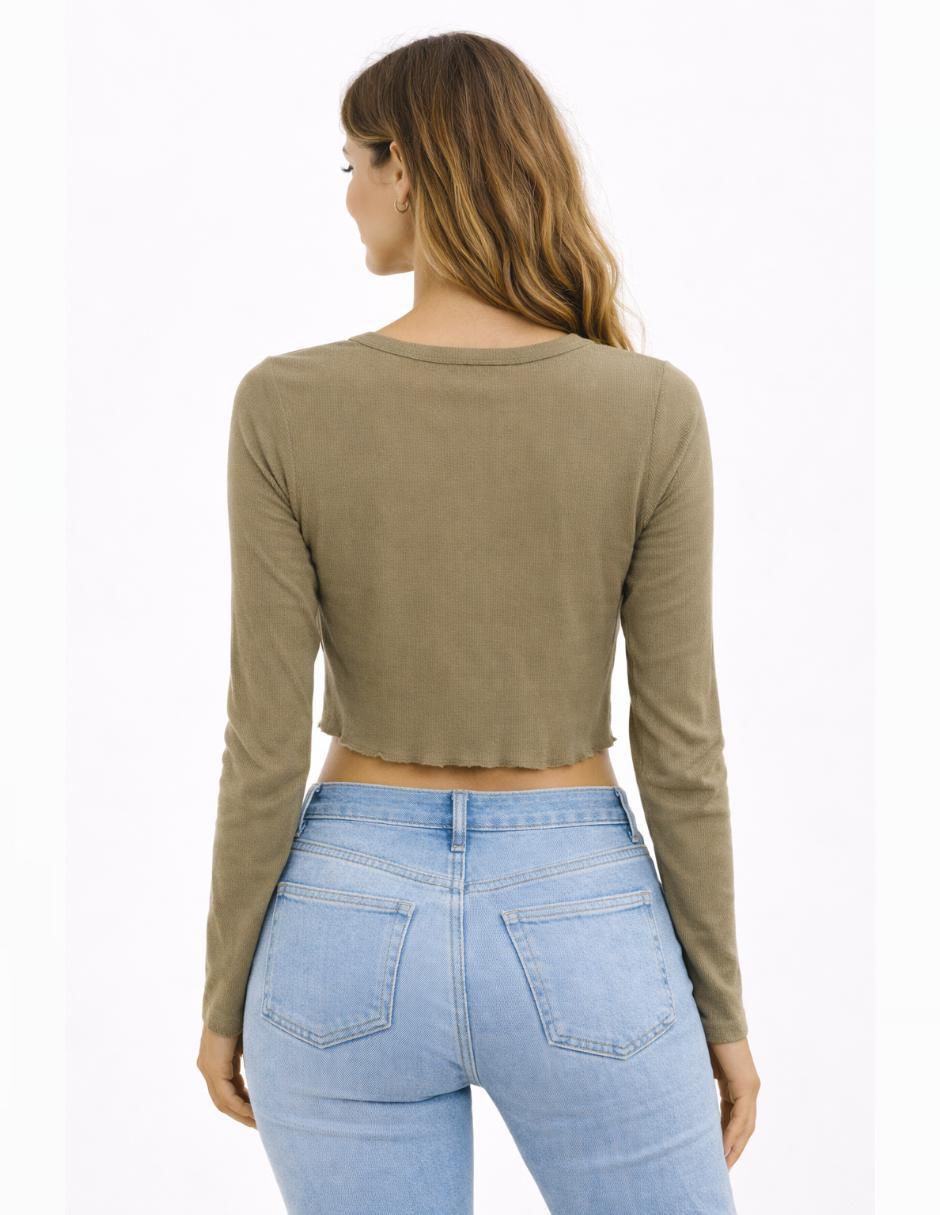 Playera manga larga cuello redondo para mujer 3