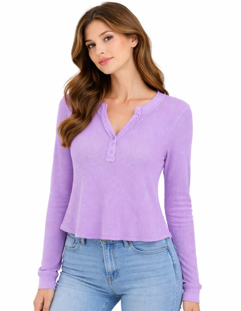 Playera manga larga cuello V para mujer Playera manga larga cuello V para mujer