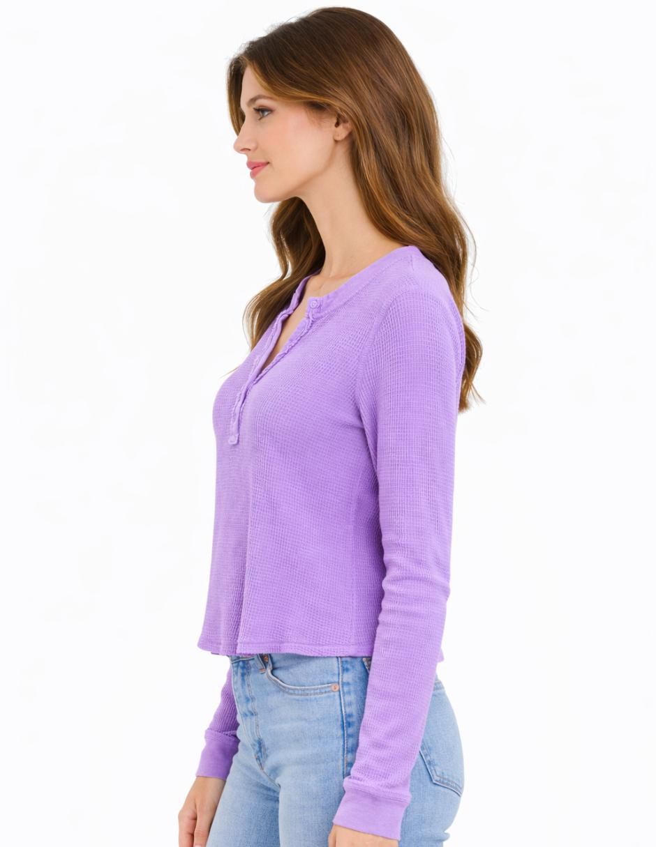 Playera manga larga cuello V para mujer 2