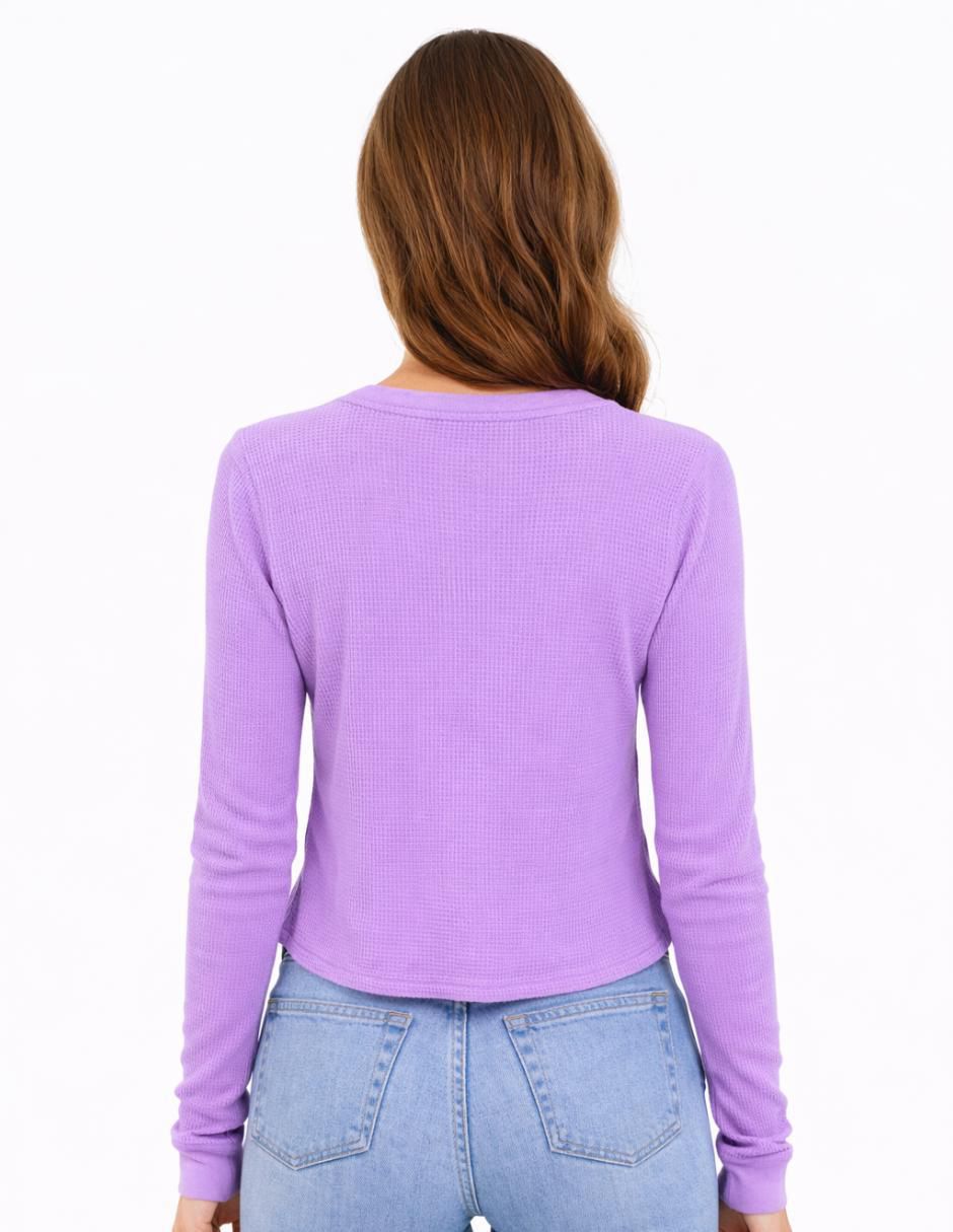 Playera manga larga cuello V para mujer 3