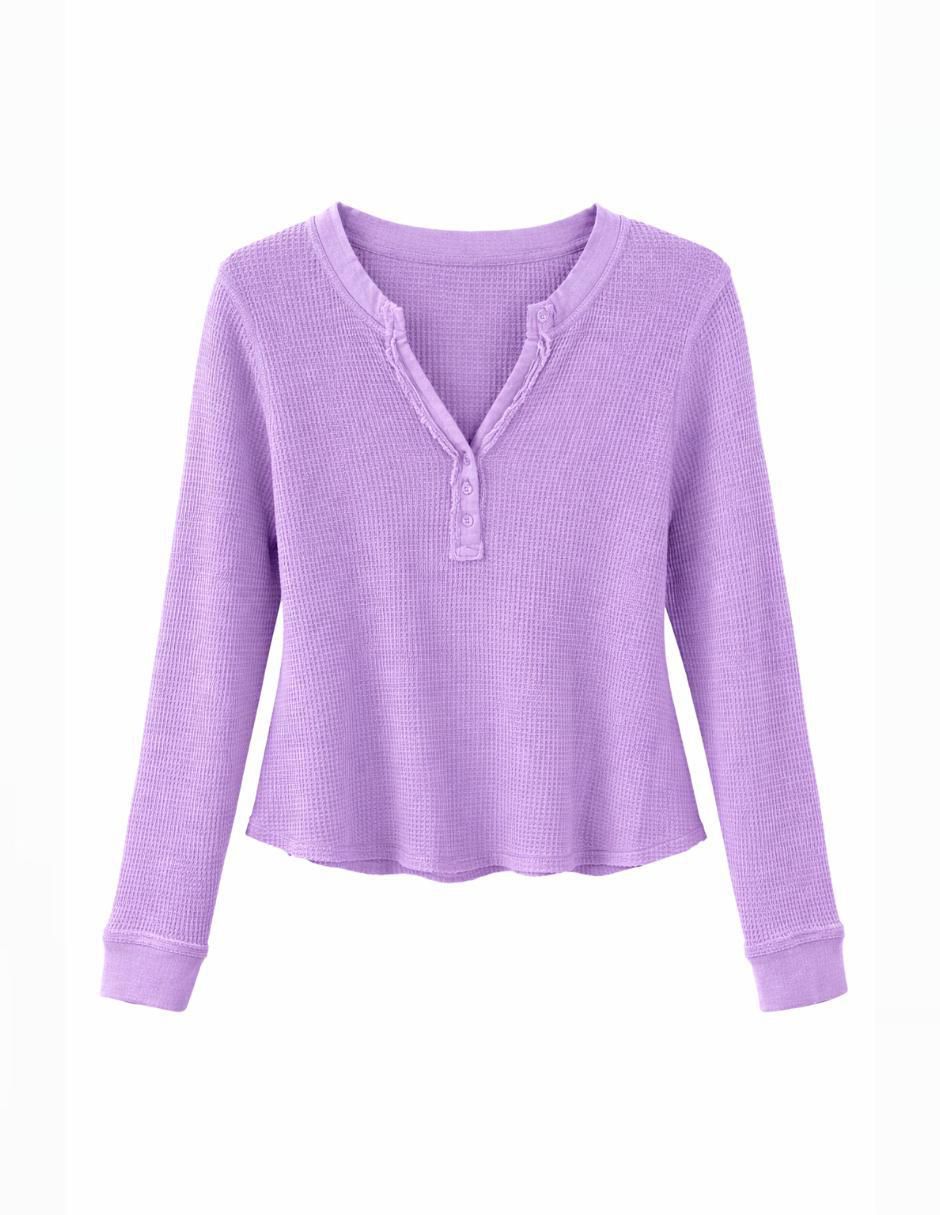 Playera manga larga cuello V para mujer 4