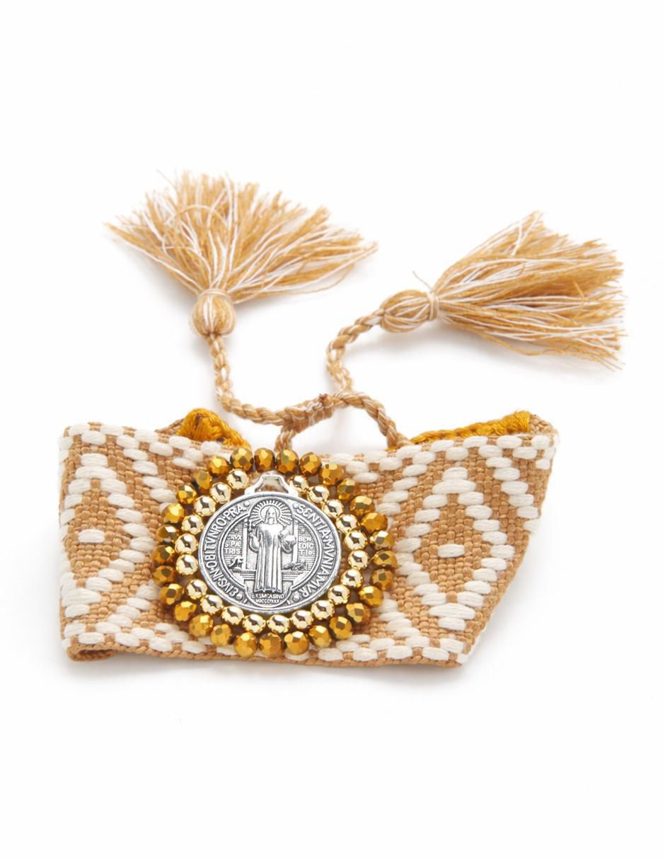 Pulsera 18 K Custodia San Benito acabado baño de oro 3