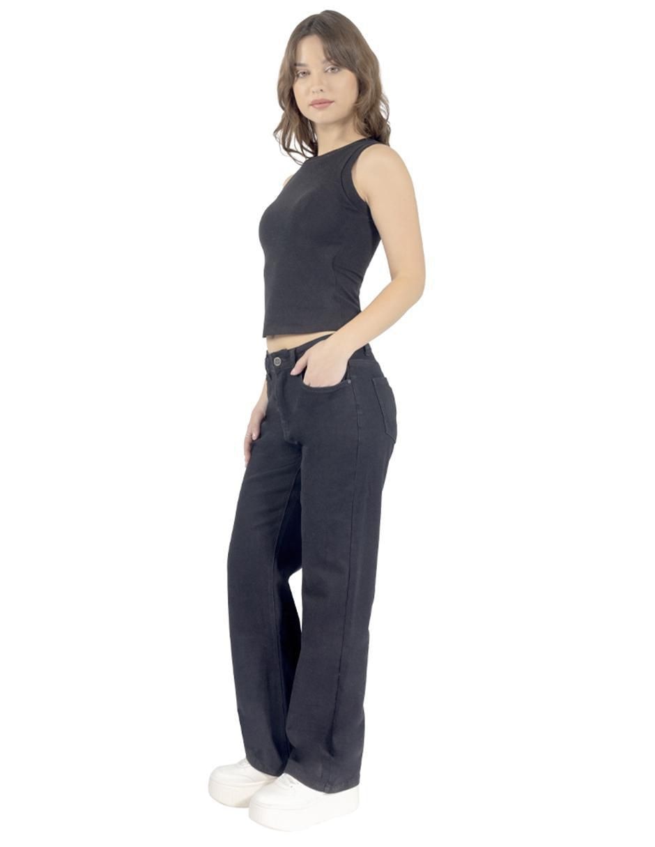 Jeans wide leg a la cintura para mujer 2