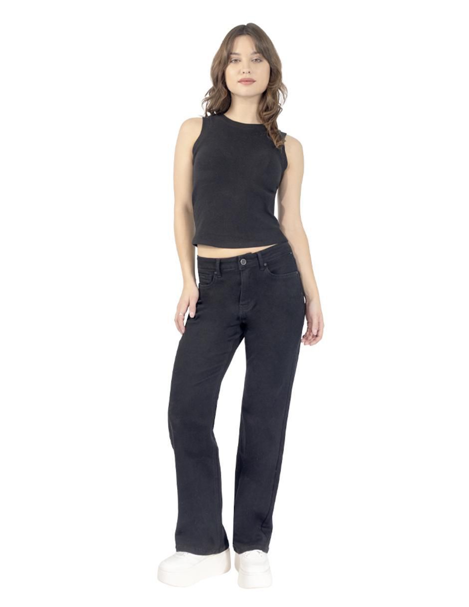 Jeans wide leg a la cintura para mujer 4